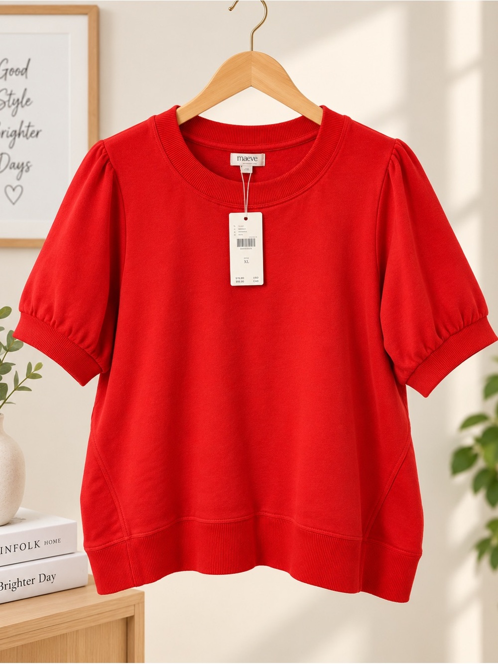 Maeve Red/Orange Puff-Sleeve Sweatshirt